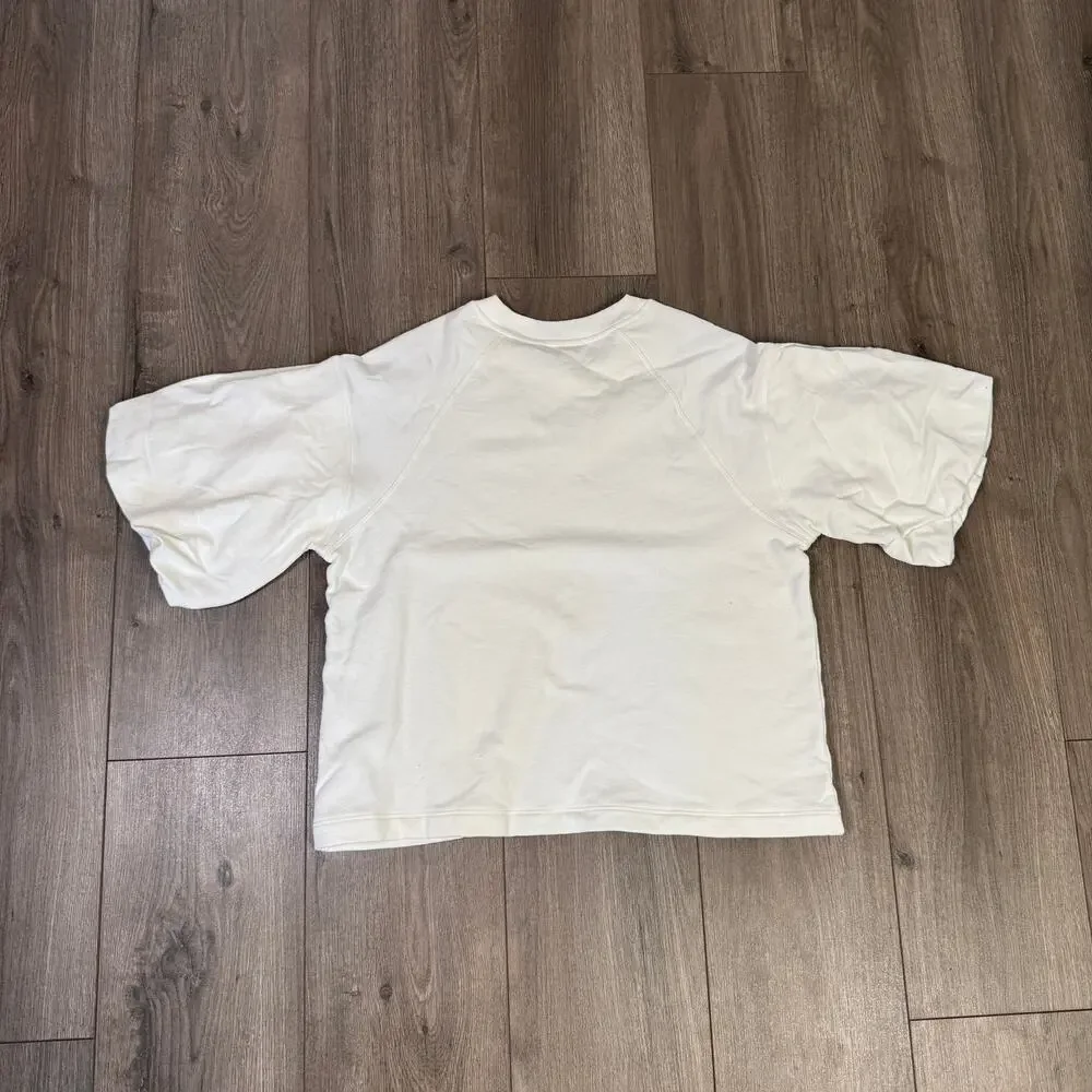 Madewell Puff-Sleeve Sweatshirt Tee Womens S Cream Cotton-Blend Fleece Crew Neck